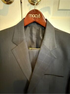 Men's Classic Charcoal Windowpane 2 piece custom tailored suit
